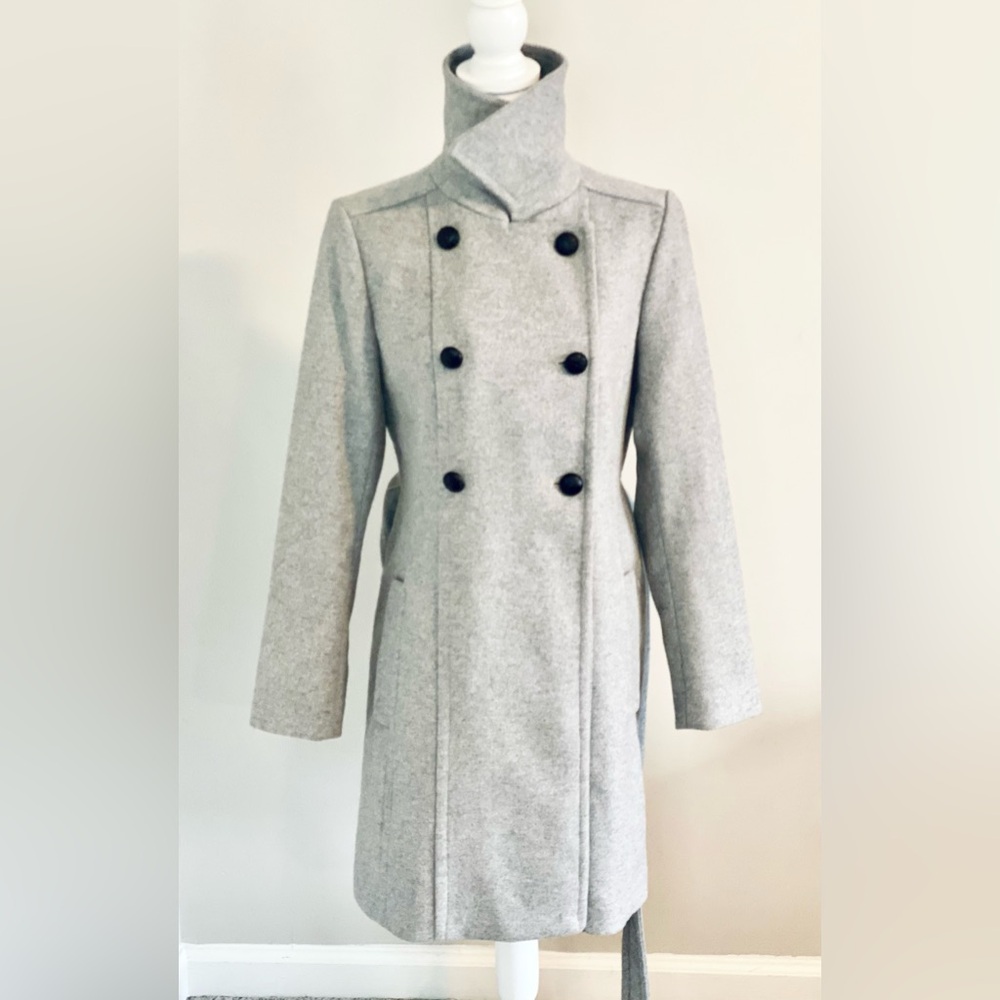 Express Winter Peacoat Coat Soft Wool Blend Double Breasted Neutral Gray Medium - Picture 3 of 12